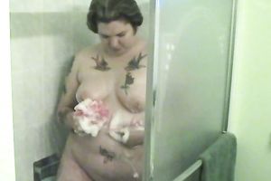 Fat and obese milf wench in the shower trying to look hawt