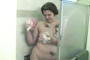 Fat and obese milf wench in the shower trying to look hawt