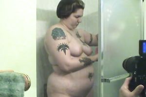 Fat and obese milf wench in the shower trying to look hawt