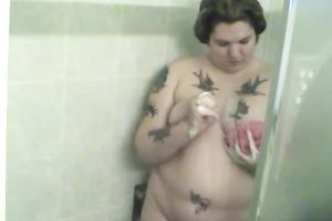 Fat and obese milf wench in the shower trying to look hawt