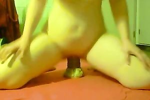 A bit corpulent dilettante housewife with large boobies was riding her sex toy on top