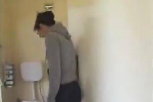 Nerdy college Married slut is in the public shitter after morning exercise