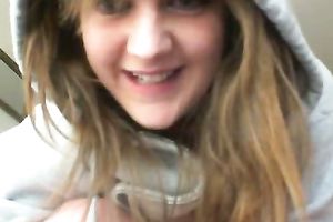 Horny blondie with big and hawt titite permeated her taut and wet muff