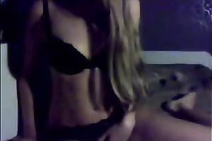 Blonde bombshell in hot dark underware teasing me on cam
