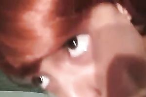 Red haired quite slender housewife with large boobs was engulfing my buddy in the baths