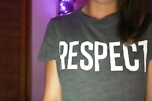 Awesome all natural cute and slim brunette hair gal falshes her milk shakes