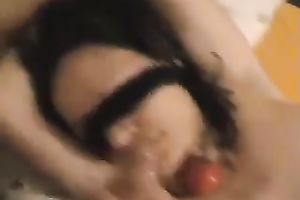 Blindfolded skinny and glamorous dark head got mouthfucked by my buddy