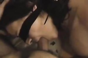 Blindfolded skinny and glamorous dark head got mouthfucked by my buddy