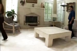 Awesome brunette hair sucks a shlong in front of a voyeur