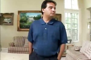 Awesome brunette hair sucks a shlong in front of a voyeur