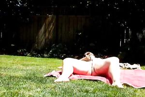 My thick big beautiful woman hottie takes sunbath and masturbates at the backyard