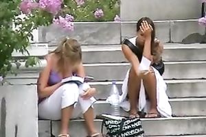 A pair of hawt non-professional European honeys on the stairs