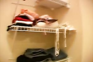 Sweet brunette hair amateur wife stuffs her pussy with blue marital-device