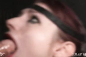 Skinny white slut pounded in the face hole with bulky rods