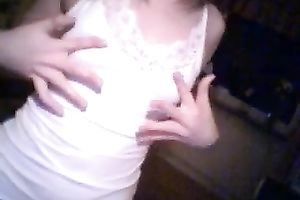 Pale wench with miniature scones was tenderly tickling her soaked wet crack