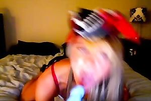Slutty blond legal age teenager skank on webcam engulfing and fucking herself