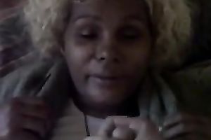 Chocolate crack whore receives her entire face covered with my ball cream