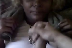 Chocolate crack whore receives her entire face covered with my ball cream