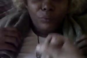 Chocolate crack whore receives her entire face covered with my ball cream