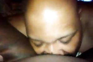 Going down on my dark floozy licking her juicy hirsute poontang