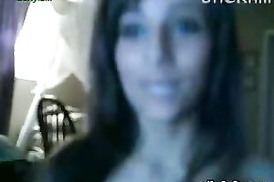 Naughty brunette hair cam doxy flashes her enjoyable titties