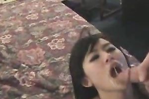 Magnificent cute sweetheart receives a large load of cum on her nice-looking face