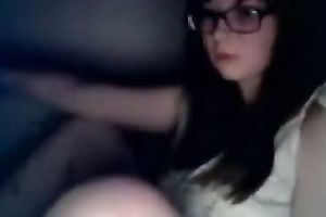 Nerdy and charming livecam legal age teenager pets her shaved cunt for me