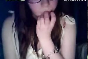 Nerdy and charming livecam legal age teenager pets her shaved cunt for me