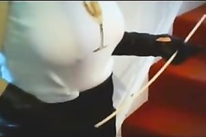 My aged voluptuous dirty slut wife in her leather petticoat and gloves