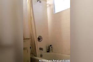 Fun in washroom - my teeny chick shows off her nude body