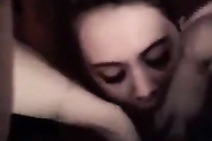 Lustful brunette hair gal engulfing hard meat pole longing for large load