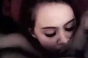 Lustful brunette hair gal engulfing hard meat pole longing for large load