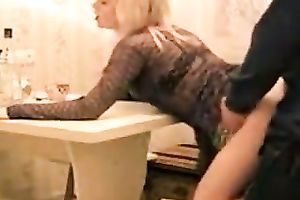 Blond haired dirty BBC slut is bent over the table and screwed hard
