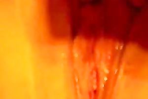 Wife strokes her sensitive clitoris making her snatch soak with love juice