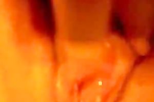 Wife strokes her sensitive clitoris making her snatch soak with love juice