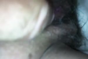 I love to tickle a bit my lustful wifey's rather bushy and juicy wet crack