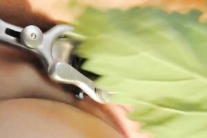 Lascivious wench lets me stretch her cookie with a vaginal speculum