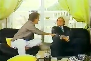 Old golden-haired housewife riding her friend's big dong on the bed