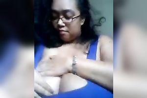 My ebon girlfriend in glasses is damn proud of her big zeppelins