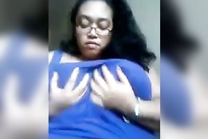 My ebon girlfriend in glasses is damn proud of her big zeppelins