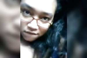 My ebon girlfriend in glasses is damn proud of her big zeppelins