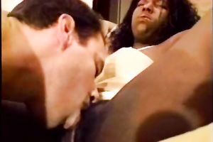 Mind blowing white dude eats stinky poontang of breasty ebony hoe