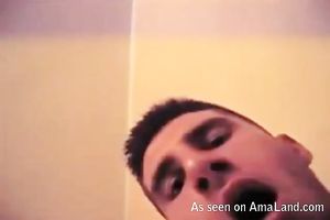 Skinny dark brown whore pleases 2 perverted dudes at home