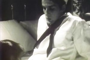 Short haired brunette hair lascivious chick craves to blow jock of a sailor