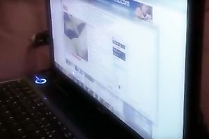 Filming my girlfriend masturbating on web camera with a fake penis