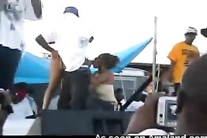 Dirty ebony doxies were engulfing dick in front of the crowd