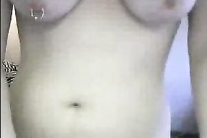 Voluptuous cam legal age teenager with pierced bazookas masturbates