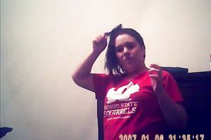 Hidden camera of lustful bulky dark brown putting on her raiment after shower