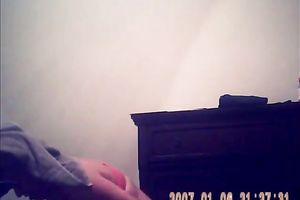 Hidden camera of lustful bulky dark brown putting on her raiment after shower