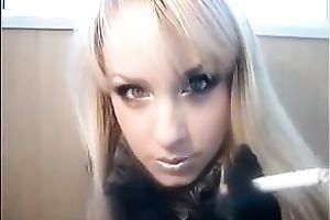 Blonde sexy doxy smokes on web camera to tease me and puff smoke in my face